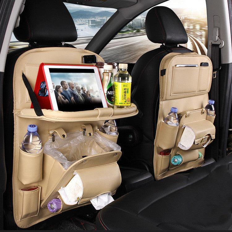 Luxury PU Leather Car Organizer – Multifunction Seat Back Storage & Tray