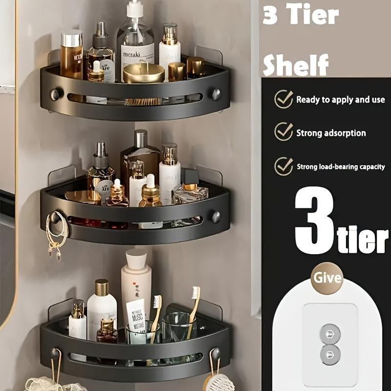 3-Pack Black Triangle Shower Caddy - 3-Tier Corner Shelves Storage Rack, Drill-Free Wall Mount Organizer with 40 lbs Load Capacity for Bathroom Accessories, Towels, and Toiletries