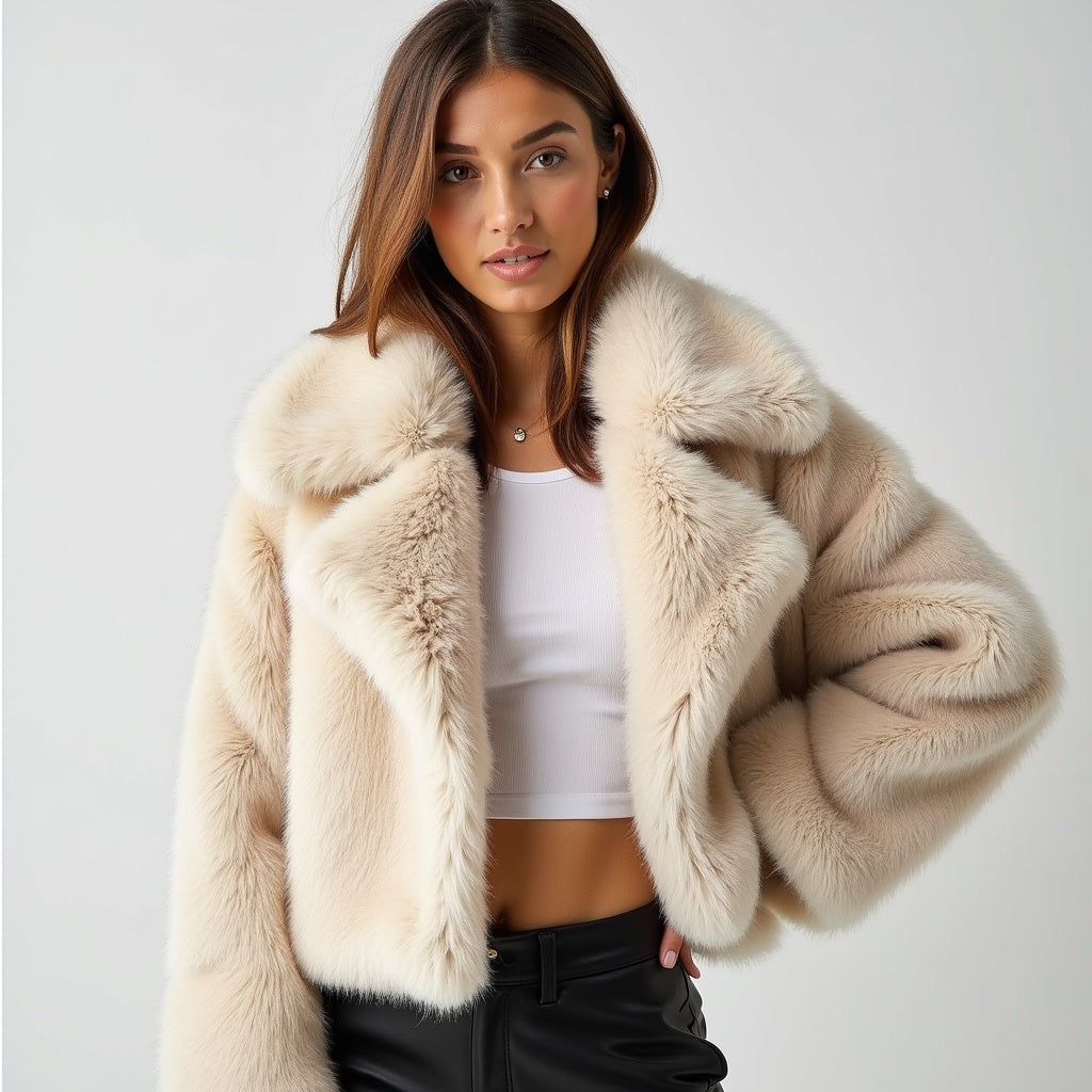 Winter Plush Coat Fashion Warm Thicken Fluffy Lapel Jacket Outwear Casual Long Sleeve Tops Womens Clothing