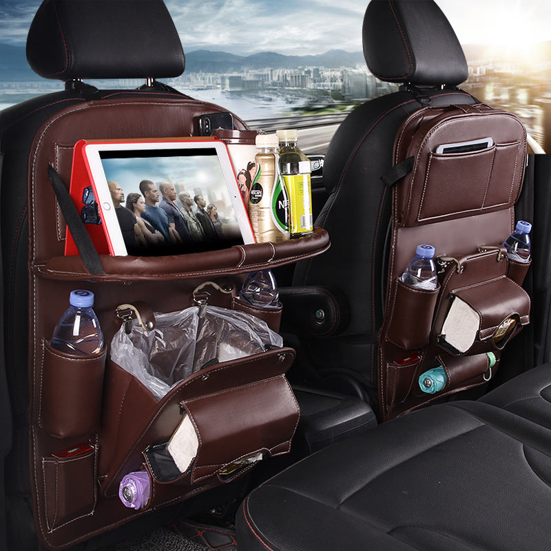 Luxury PU Leather Car Organizer – Multifunction Seat Back Storage & Tray