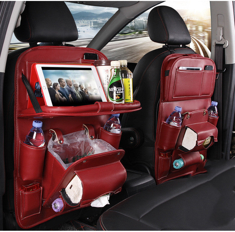 Luxury PU Leather Car Organizer – Multifunction Seat Back Storage & Tray