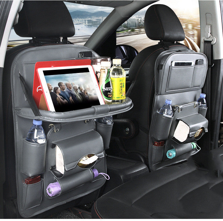 Luxury PU Leather Car Organizer – Multifunction Seat Back Storage & Tray