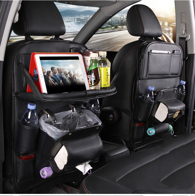 Luxury PU Leather Car Organizer – Multifunction Seat Back Storage & Tray