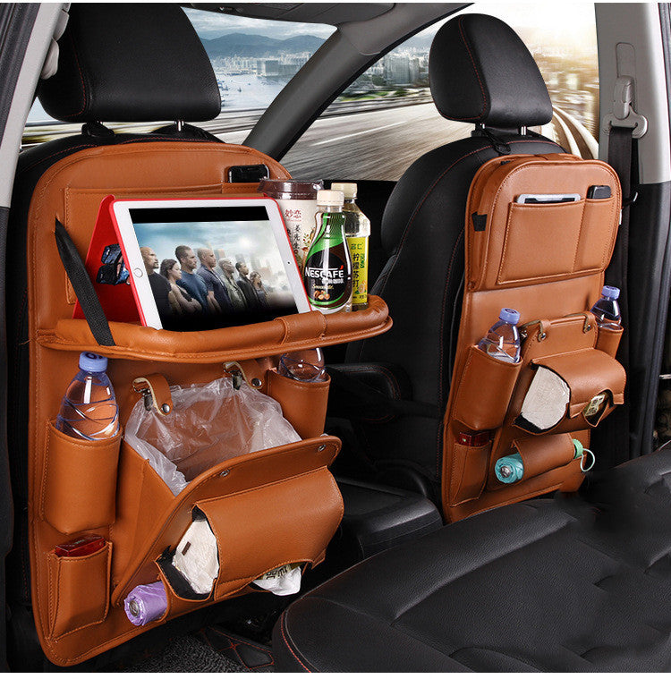 Luxury PU Leather Car Organizer – Multifunction Seat Back Storage & Tray