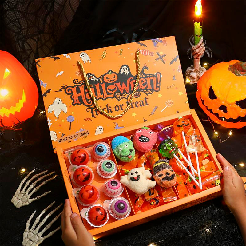 Halloween Candy Gift Box Set, 4D Lollipop Marshmallows Gummies , Various Mixed Candies Party Favors, Creative Ghost Pumpkin Bat, High-Appearance Snacks, for Kids/Children,Besties,Little Friends,Boyfriends and Girlfriends Gift 8.57 OZ (33 Count)