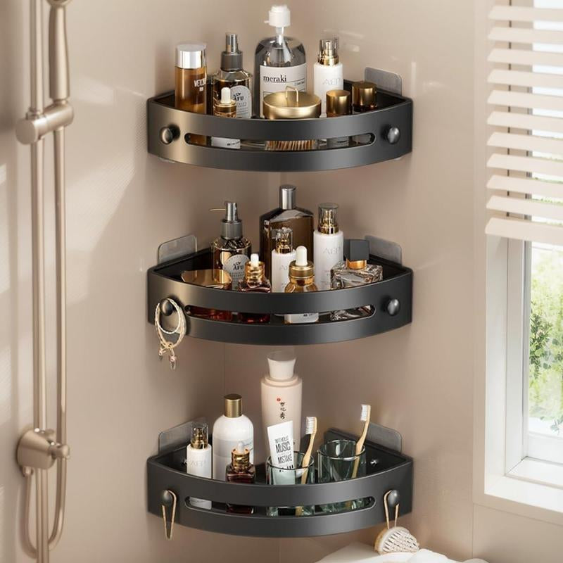 3-Pack Black Triangle Shower Caddy - 3-Tier Corner Shelves Storage Rack, Drill-Free Wall Mount Organizer with 40 lbs Load Capacity for Bathroom Accessories, Towels, and Toiletries