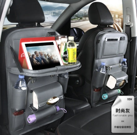 Luxury PU Leather Car Organizer – Multifunction Seat Back Storage & Tray