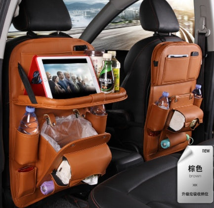 Luxury PU Leather Car Organizer – Multifunction Seat Back Storage & Tray